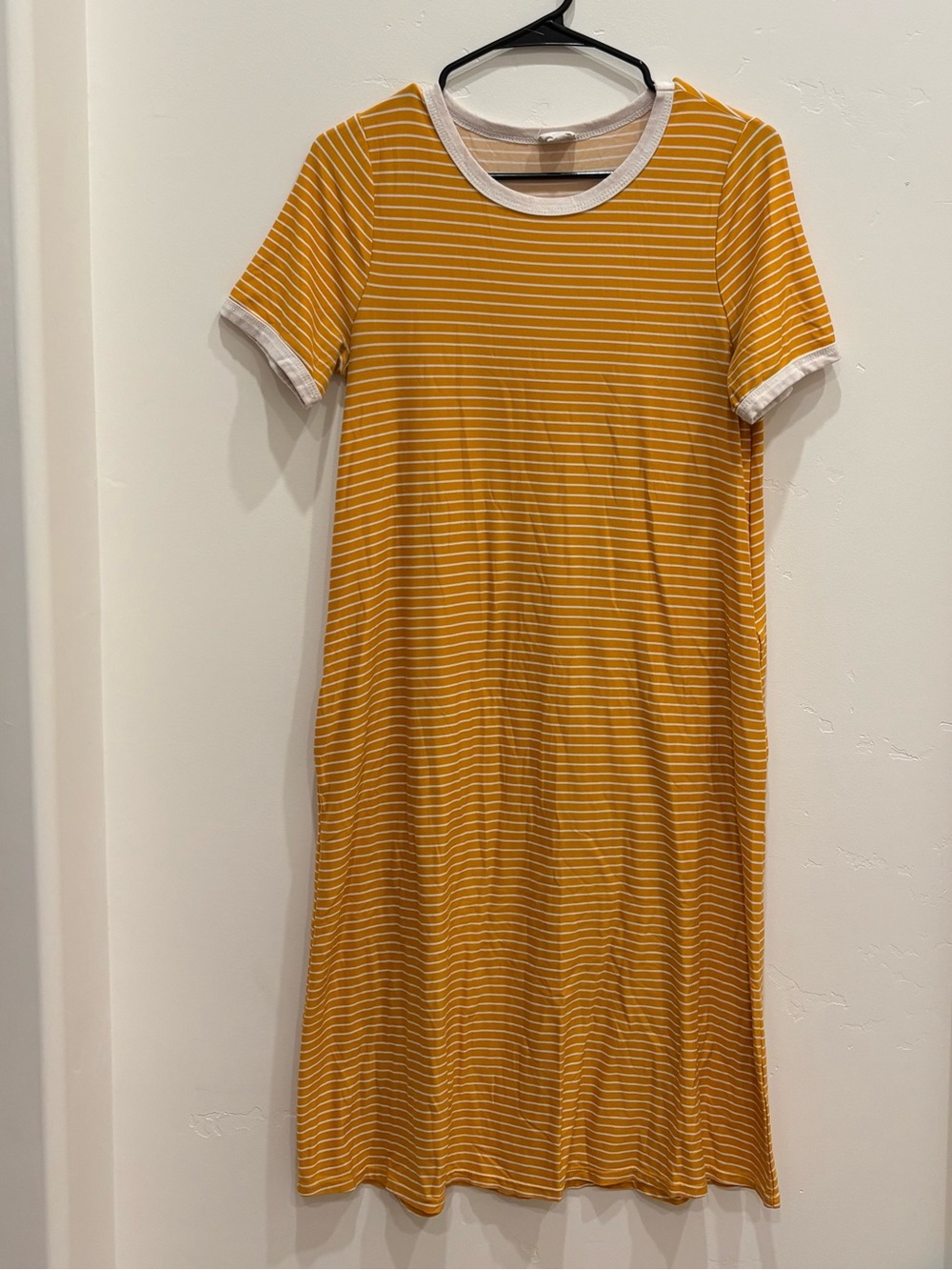 Striped Mustard Yellow Midi Dress with Contrast Trim
